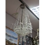 Mid XX Century Bag Chandelier, decorated with faceted lustre drops.