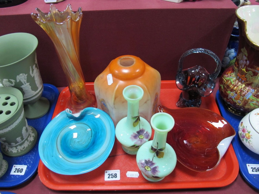 Edwardian Hexagonal Glass Light Shade, Venetian swirl glass shallow dishes, etc:- One Tray