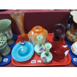 Edwardian Hexagonal Glass Light Shade, Venetian swirl glass shallow dishes, etc:- One Tray