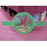 Mid XX Century British Railways Painted Wooden Wall Sign, featuring red lion rampant and crown,