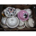 Eight Victorian and Later China Muffin Dishes, varying design including, Art Nouveau themed, Royal