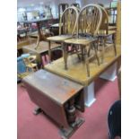 Oak Drop Leaf Table, a set of wheelback Windsor chairs.