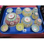 Oriental Rice Bowls, soy sauce dishes, etc, painted in polychrome enamels including Imperial
