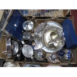 Electroplated Teapot, photo frame, loose cutlery, water jugs, condiments, circular gallery trays,