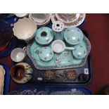 Edwardian Trinket Set, Winton lustre pedestal bowl, Hjorth Denmark bear, etc:- One Tray