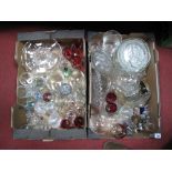Water Jugs, ruby and other drinking glasses, jelly mould, glassware:- Two Boxes