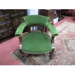 Late XIX Century Walnut Salon Chair, with a low back, padded arms and seat, shaped arm supports,