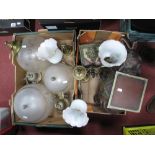 Three Globular Glass Ceiling Lights, having gilt metal fittings, three branch ceiling light, Resin