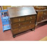 XIX Century Mahogany Bureau, crossbanded fall fitted interior, two small drawers, two long