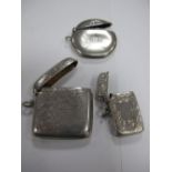 A Hallmarked Silver Vesta Case, leaf scroll engraved; together with a circular example, initialled