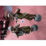 Pair of Early XX Century Spelter Figures, with bronzed patina of florist and maiden, on circular and