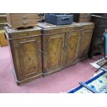 XIX Century Walnut and Oak Breakfronted Cabinet, with a low back, two central inlaid cupboard doors,