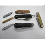 A Collection of Six Pocket and Penknives, horn handled examples noted, and a further penknife. (7)