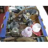 Bentwood Steering Wheel, coffee pot, light shades, ewer, canteen, etc:- One Box