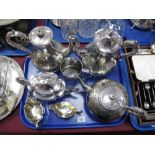 Decorative Plated Tea and Coffee Pots, tankard with reeded detail and a three piece teaset of shaped