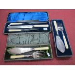 A Bone Handled Three Piece Carving Set, by R.F. Moseley Ltd., cased; plus two sets of cased EPNS