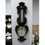 A Late XIX Century Dark Oak Barometer, cased by 'Benetfink and Ci, Cheapside, London', thermometer