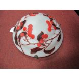 Art Deco Frosted Glass Ceiling Globe, with cherry and leaf decoration.