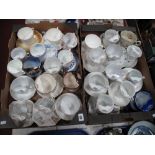 A Collection of Victorian and Later China Moustache Cups and Saucers, varying designs, souvenir,