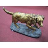 French Plaster Figure of Hunting Dog, circa early XX Century, gilt painted, on a mossy knoll, on a