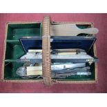 Cased Fish Servers, loose cutlery, butter pats, wicker cutlery tray.