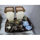 Wedgwood Jasper Trinkets, companion set, mirrored sconces, etc:- One Tray