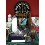 Wall Barometer, Cannon Poker stand, pewter biscuit jar, clocks, etc:- One Box and Guinness Wall