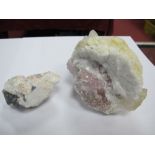 A Large Rose Quartz in Mineral Specimen, 12cms long; together with smaller example, 8.5cms long. (