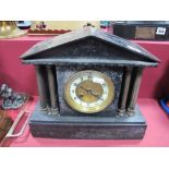 Late XIX Century Black Slate Cased Mantel Clock, with brass Corinthian column supports, and black