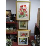 Anne Rooke, 'Still Life of Red Poppies' Watercolour, signed lower left, 55 x 37cms, and three