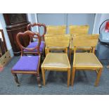 A Pair of XIX Century Chairs, shaped top rail, drop in seats, turned legs, together with a set of