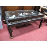 A Chinese Black Lacquer Coffee Table, featuring Geisha girls, in raised soapstone and ivorine, 92cms