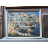 Oil on Canvas, Mediterranean harbour scene, signed lower right 'Sarguella', 45 x 54cms.