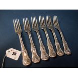A Matched Set of Six Hallmarked Silver Forks, TB, London 1816, WT, London 1822, each with double