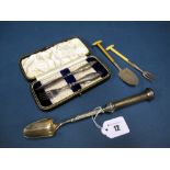 A Matching Fish Knife & Fork, each handle as a fish, knife 14.5cms long, contained in a fitted case;