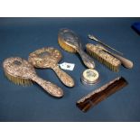 Assorted Hallmarked Silver Dressing Table Items, including hand mirror, brushes, a matching shoe