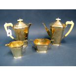 A Matched Hallmarked Silver Four Piece Teaset, Mappin & Webb, Sheffield 1936, 1937, each of tapering