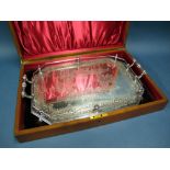 A Decorative Plated Twin Handled Tray, of rectangular form with canted corners and engraved