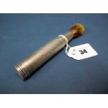 A Hallmarked Silver Shaving Brush, TW, London 1875, allover engine turned, initialled.