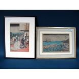 Two Early XX Century Framed Japanese Woodblock Prints, including one after Hiroshige, the larger