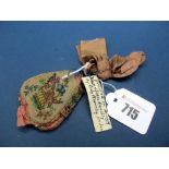 A George III Silk and Micro-Beadwork Needle Case, of heart shape, worked with love birds and baskets