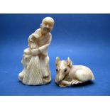 *WITHDRAWN* An Early XX Century Japanese Ivory Netsuke, carved as a recumbent rat with black bead