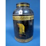 A Victorian Toleware Cylindrical Tea Cannister, by H. Fereday & Sons, London, lift-off cover,