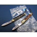 Stan Shaw Sheffield; A Two Blade Folding Pocket Knife, with horn scales and nickel mounts, 8.4cms