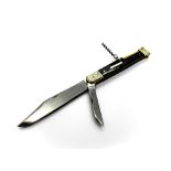 Stan Shaw Sheffield; Fish Tail Folding Pocket Knife, with two blades and a corkscrew, workback to