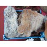 A Brown Squirrel Fur Stole, fox fur collar and rabbit skin gloves with leather palm.