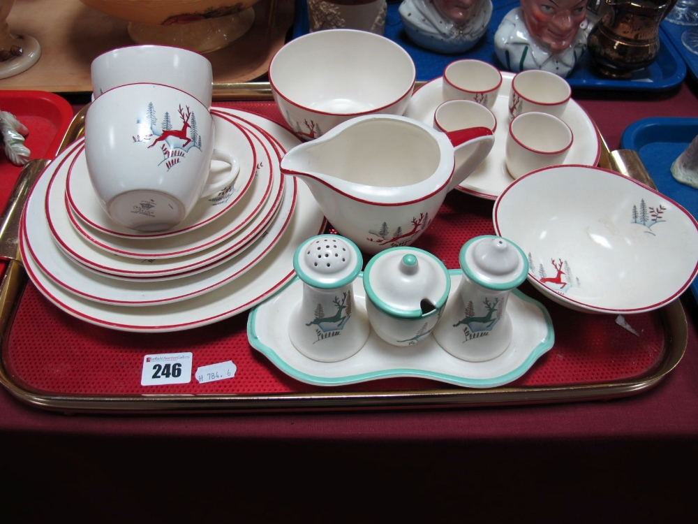 Crown Devon "Stockholm" Design- A small collection of pieces plus a green condiment set:- One Tray