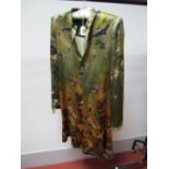 A Vintage Jean Paul Gaultier Femme Silk Dress, shirtwaist style flaring at the hem, printed with a