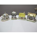 Four Coalport China Dwellings- 'The Coaching Inn', 'The Old Curiosity Shop', 'The Parasol House', '