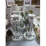 Portmeirion 'Botanic Garden' Pottery, vases, jug, caster, pair of candlesticks:- One Tray